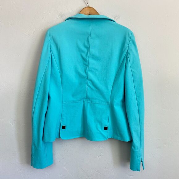 Nina McLemore Turquoise Blazer Jacket Women Size 8 Open Front Stretch - Picture 8 of 15